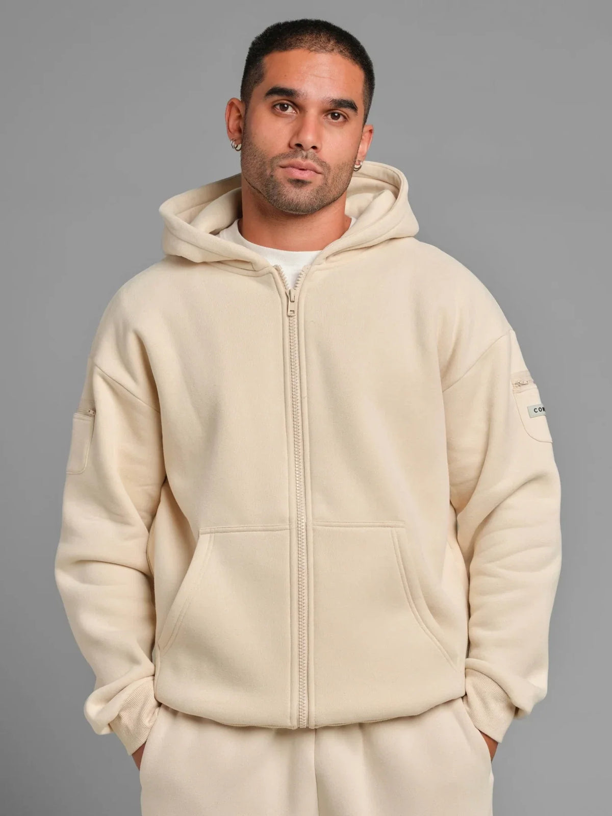 Zip Front Hoodie - Bone