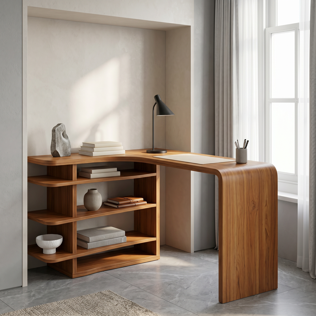 Minimalist Desk With Functional Storage Shelves For Study And Workspace