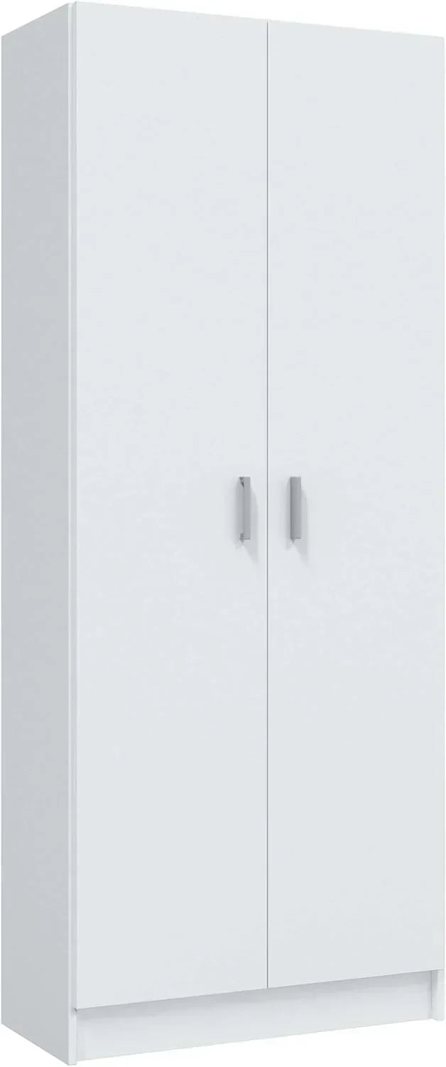Habitdesign Multi-Purpose Broom Cabinet, 2 Doors, 3 Shelves, 180 x 73 x 37 cm, Matt White