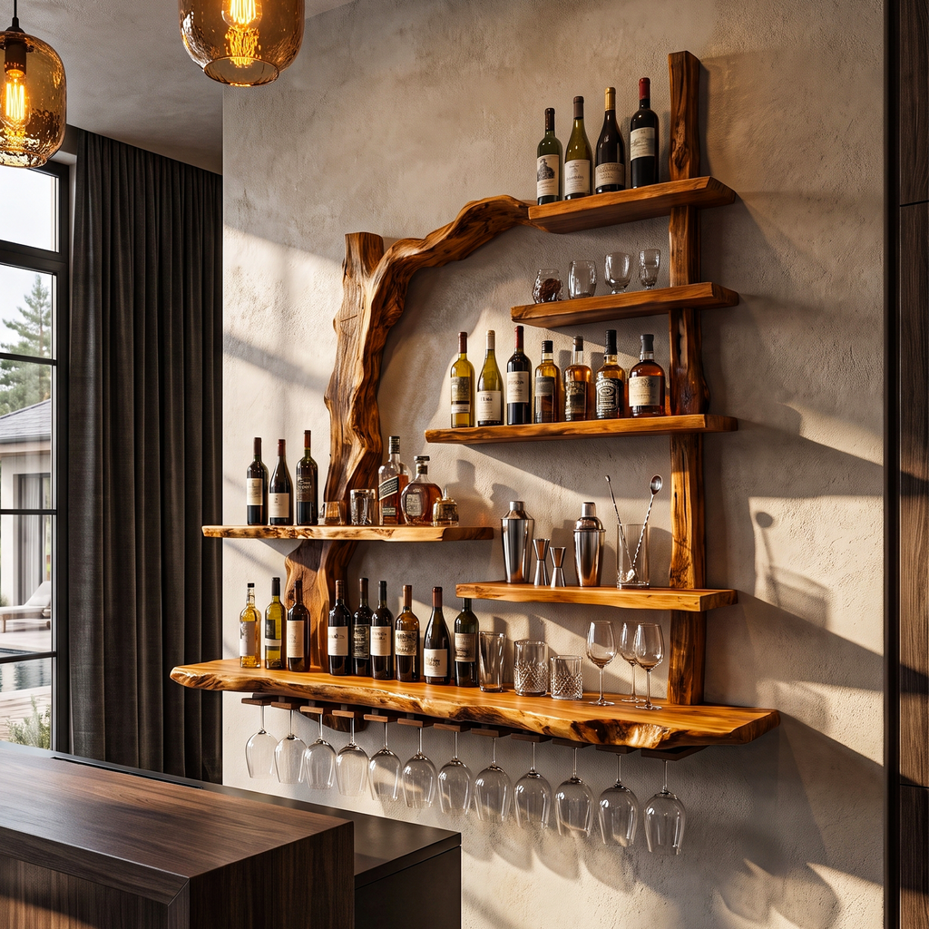 Contemporary Wall Hanging Wine Rack With Artistic Design For Home Bar