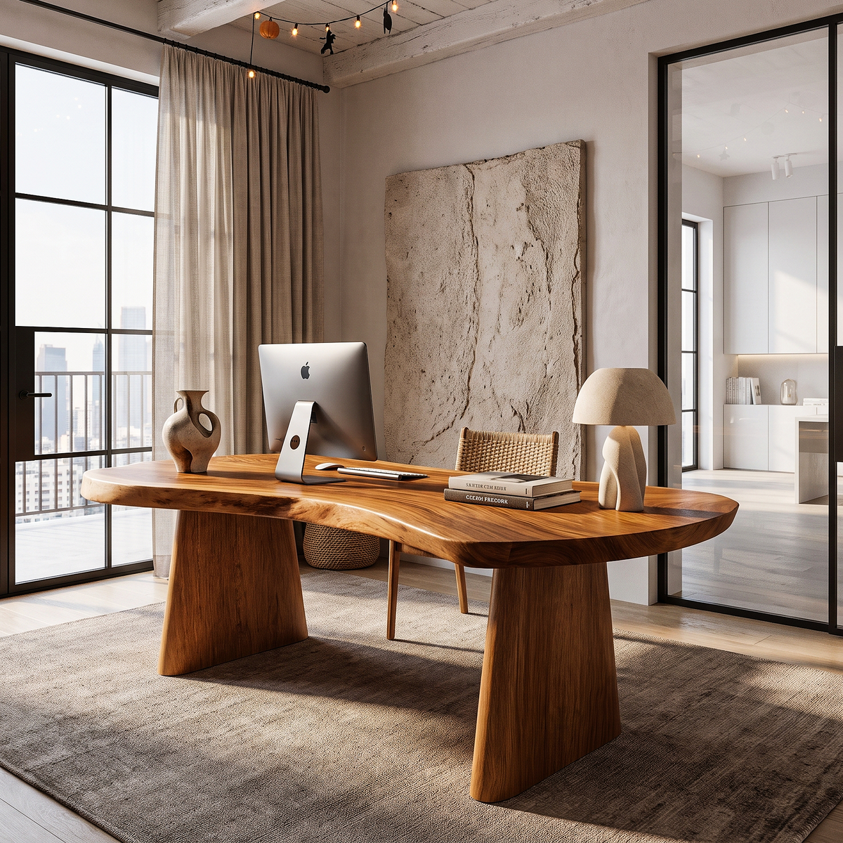 Modern Desk With Natural Edge Top And Sculptural Legs For Home Office