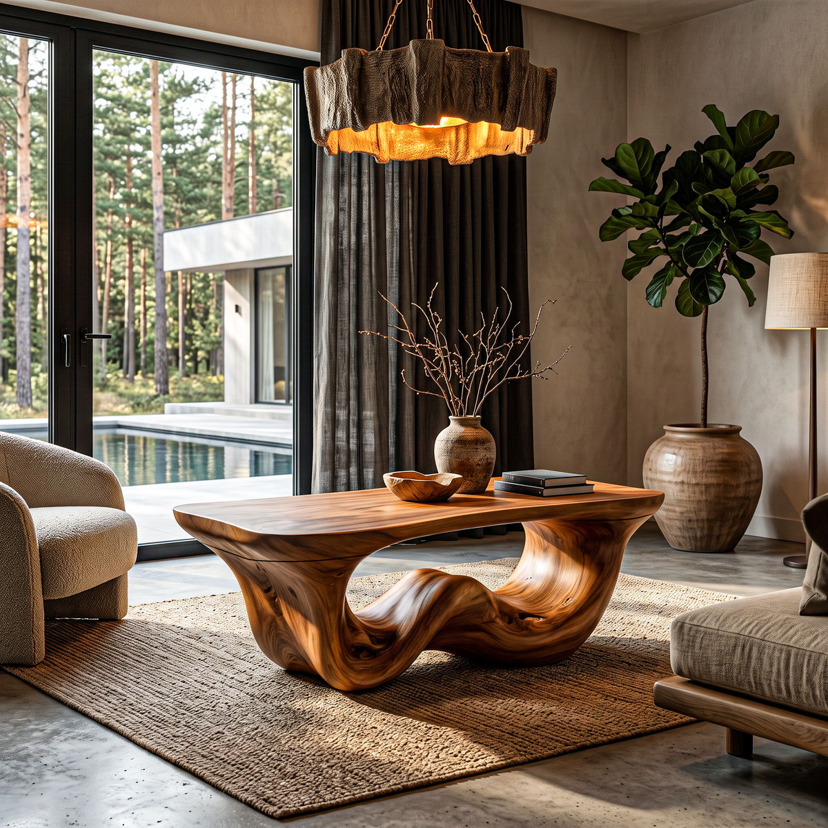 Organic Modern Coffee Table With Seamless Curved Base For Living Room