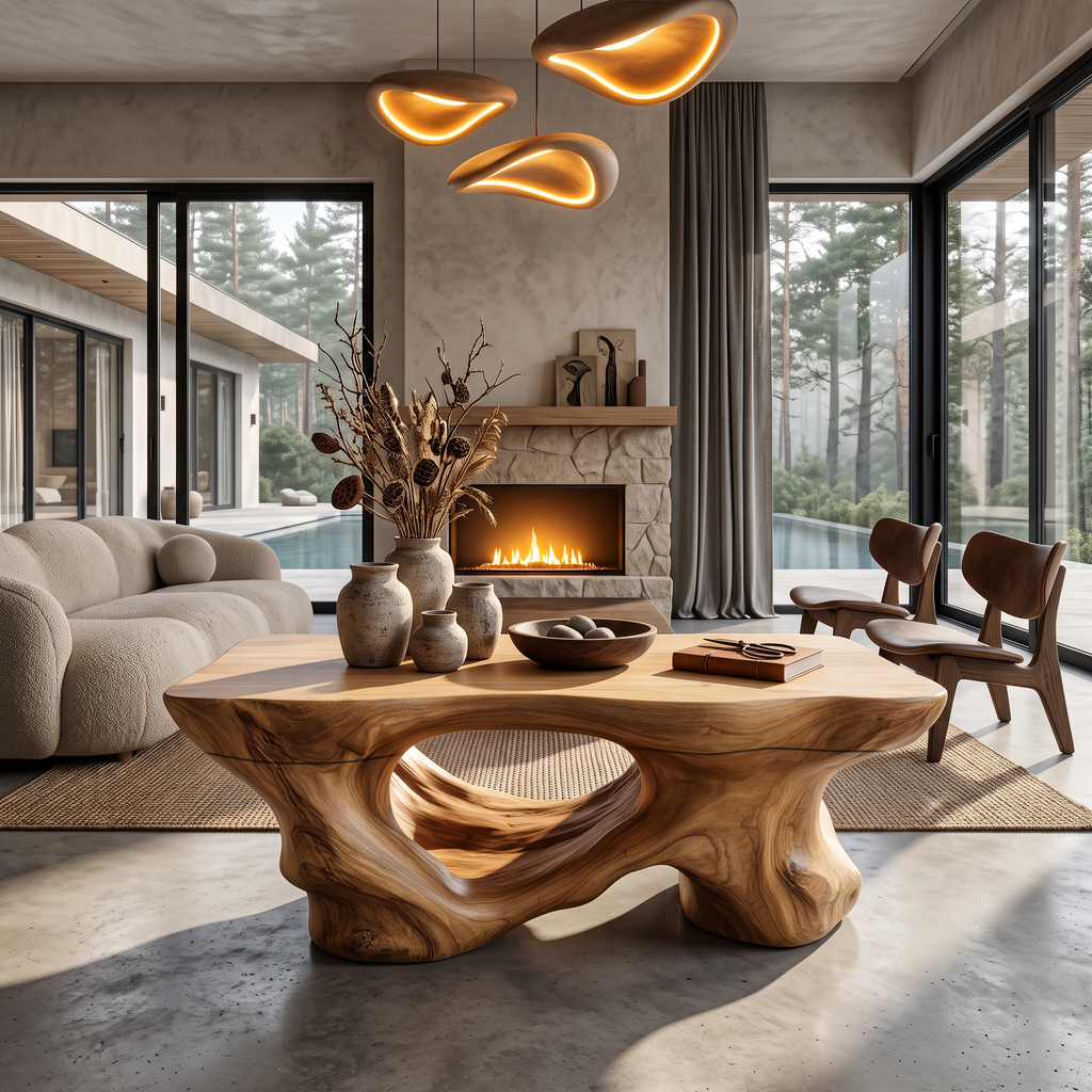 Rustic Coffee Table With Sculptural Root Form Legs For Lounge