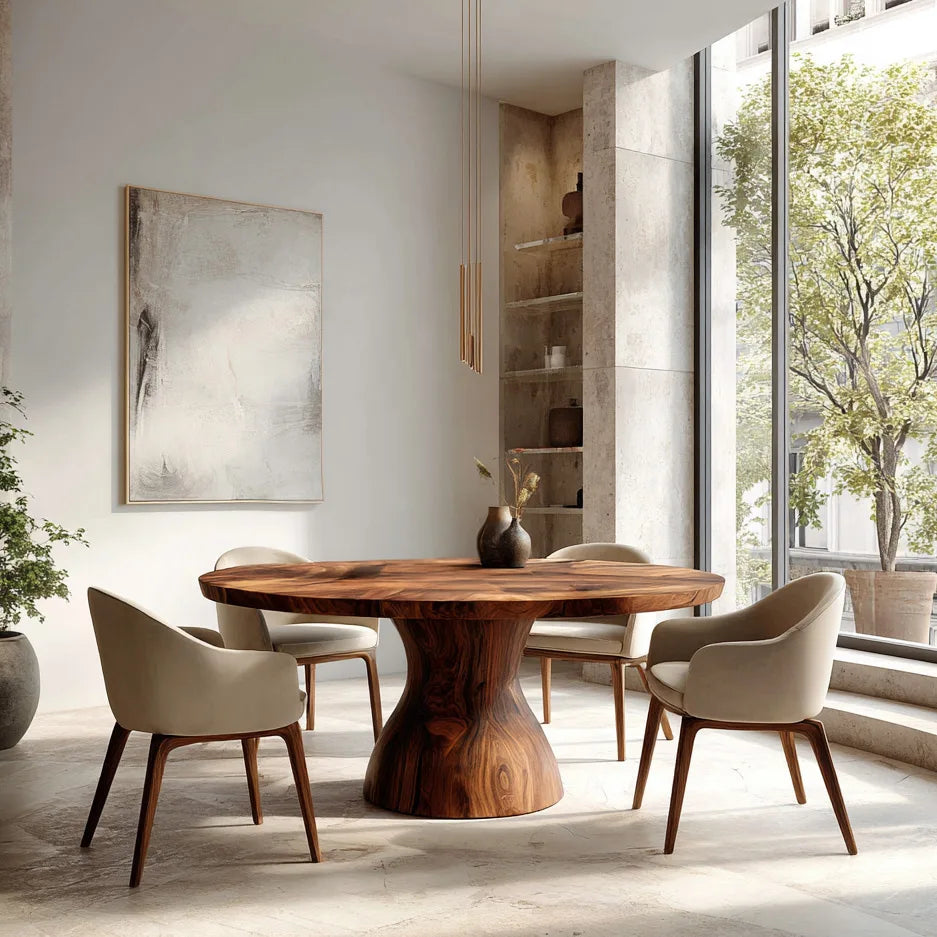 Contemporary Tapered Base Round Dining Table For Dining Room