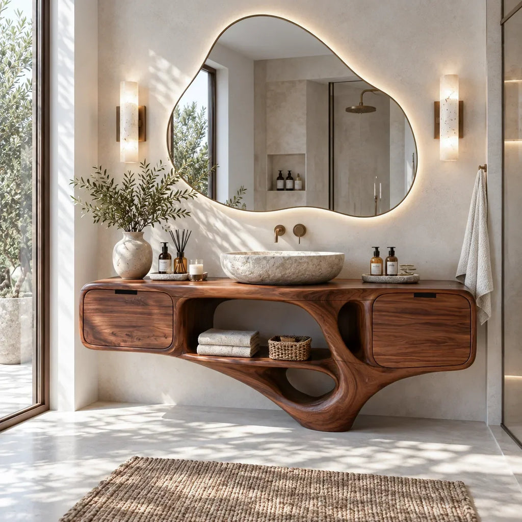 Luxury Bathroom Vanity Dual Cabinets With Open Shelf For Ensuite