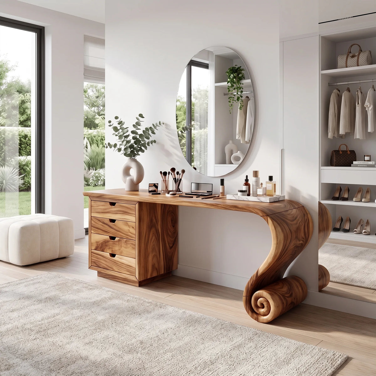 Charming Modern Vanity Desk Makeup Vanity Spiral Leg Drawers For Bedroom