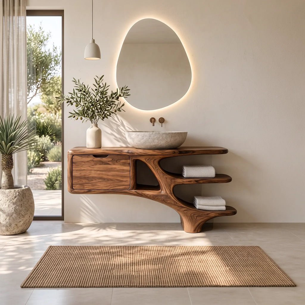 Contemporary Bathroom Vanity Curved Shelves With Cabinet For Modern Ensuite