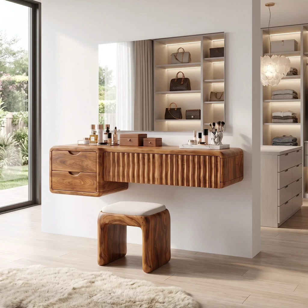 Refined Small Makeup Vanity Beauty Vanity Desk Floating Drawers For Dressing Room