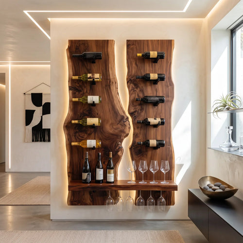 Modern Double Panel Wine Rack With Display Shelf For Home Bar