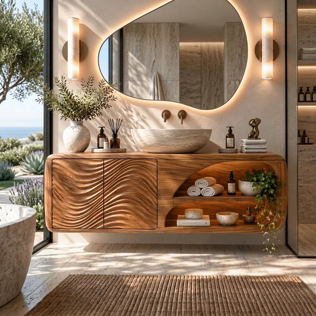 Designer Wall Mounted Bathroom Vanity Curved Shelves For Spa Bathroom