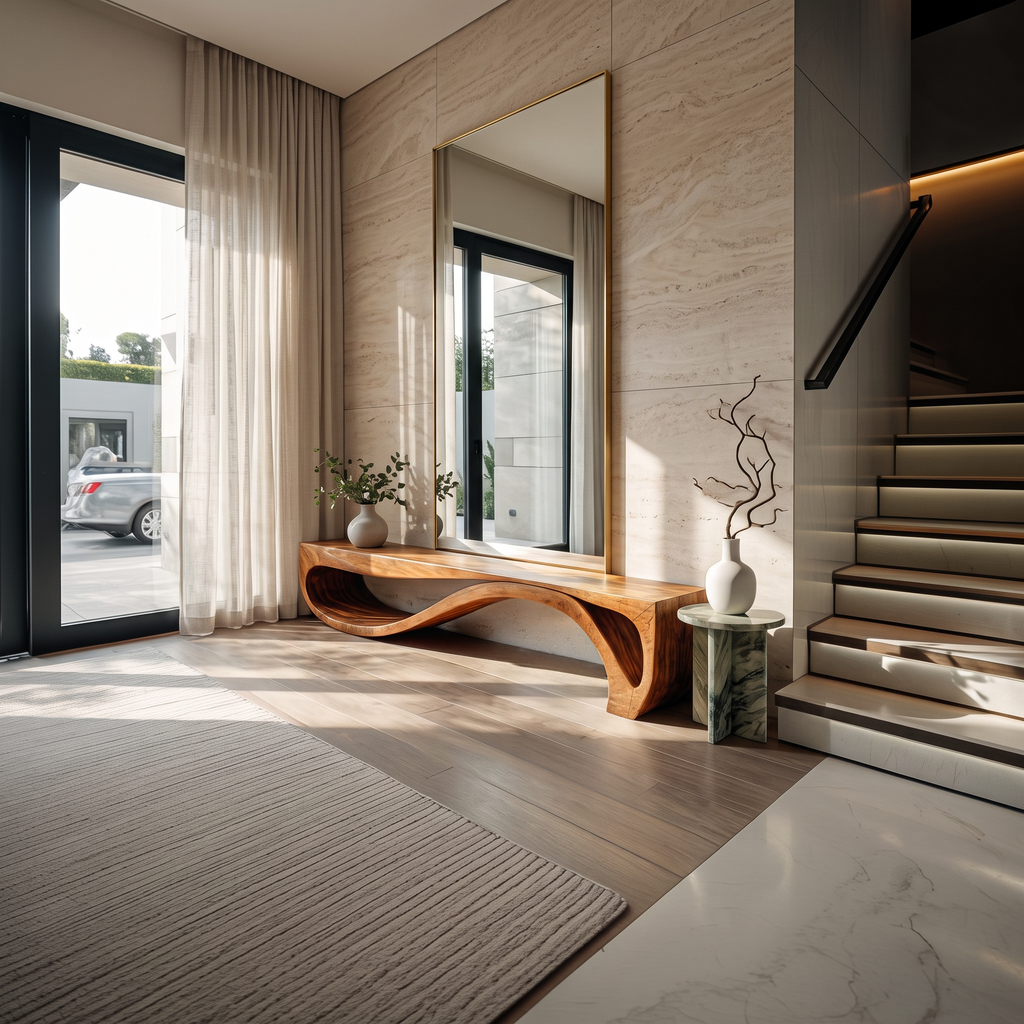Sculptural Bench With Wave Design For Entryway