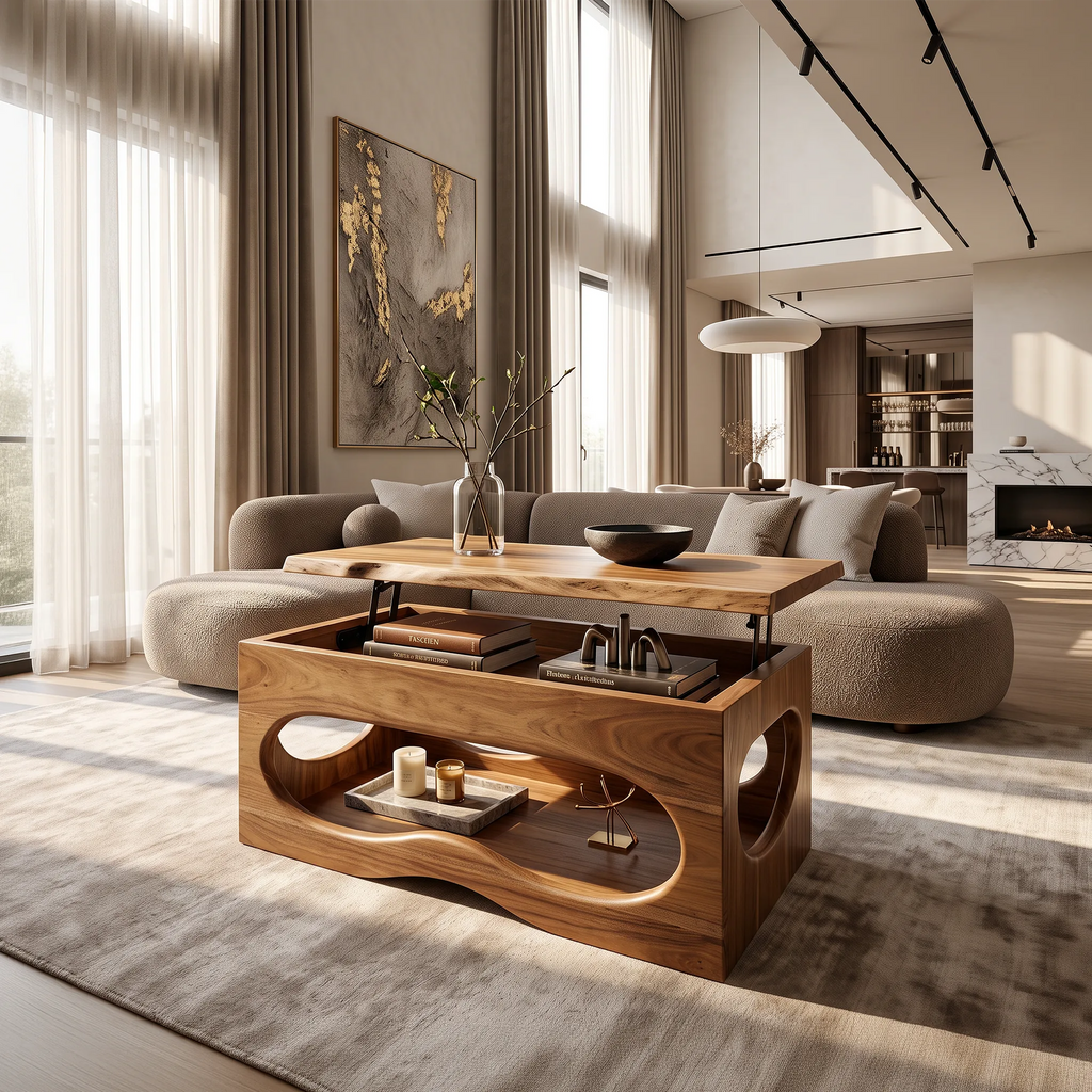 Organic Modern Lift Top Coffee Table Luxury Living Room