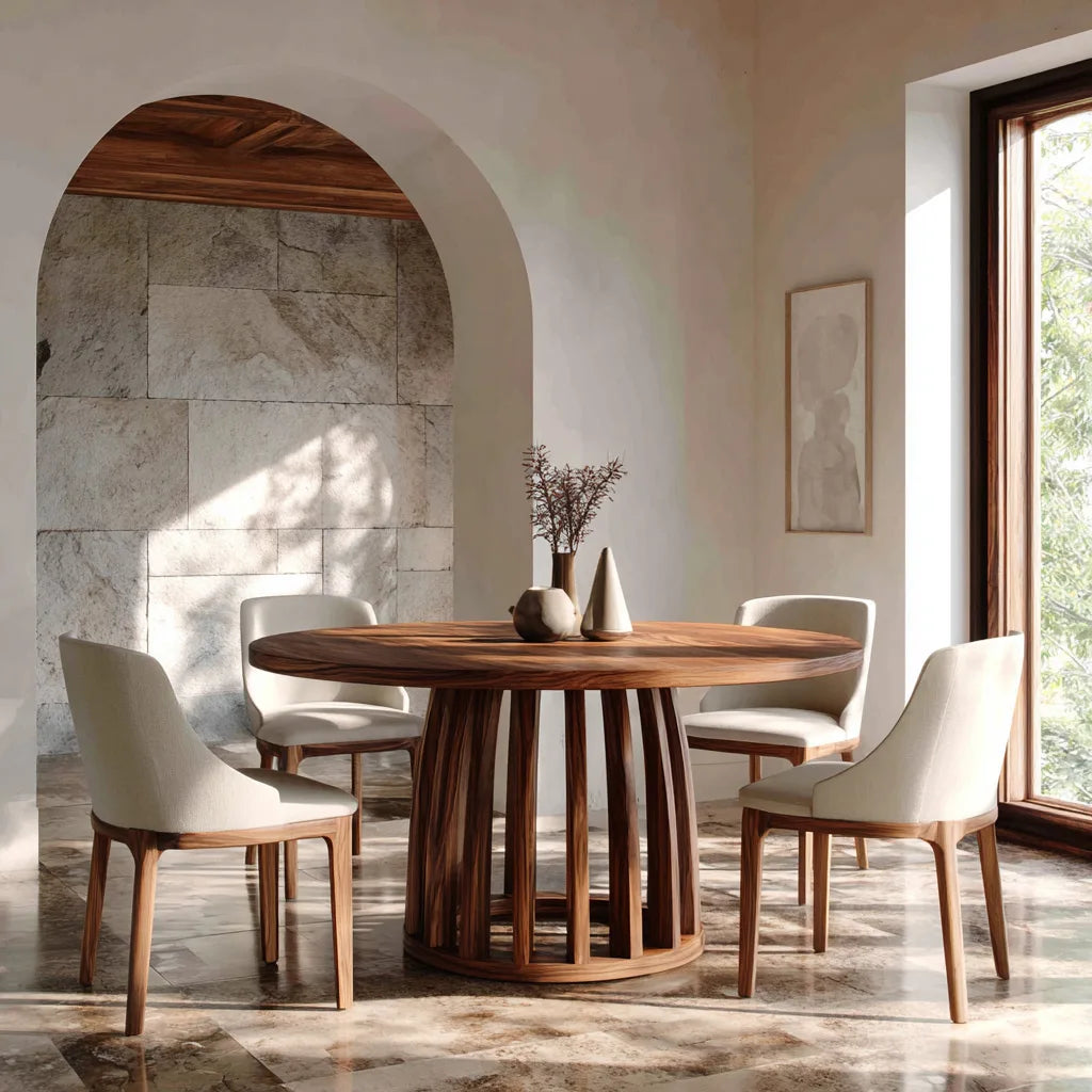 Modern Ribbed Base Round Dining Table For Dining Room