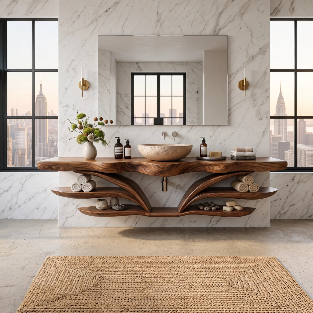 Architectural Wall Mounted Bathroom Vanity Open Shelves For Spa Bathroom