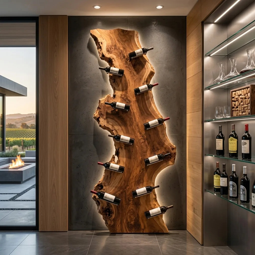 Contemporary Live Edge Wine Rack For Wine Cellar