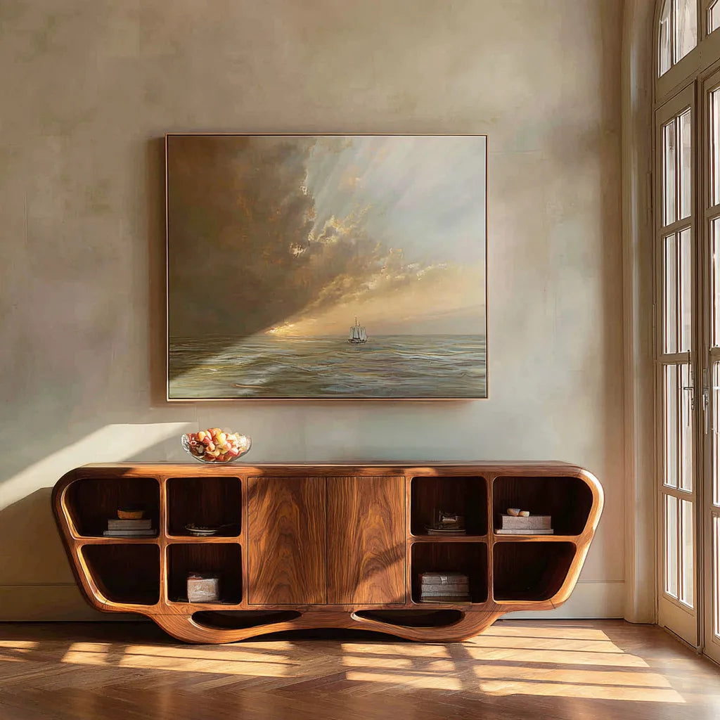 Modern Sculptural Open Shelf Sideboard For Living Room