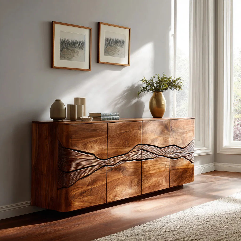 Modern Landscape Carved Sideboard For Dining Area