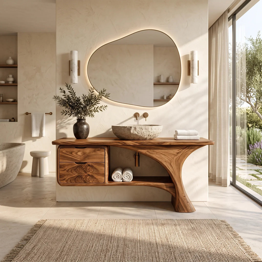 Organic Modern Bathroom Vanity Curved Frame Storage For Modern Interiors