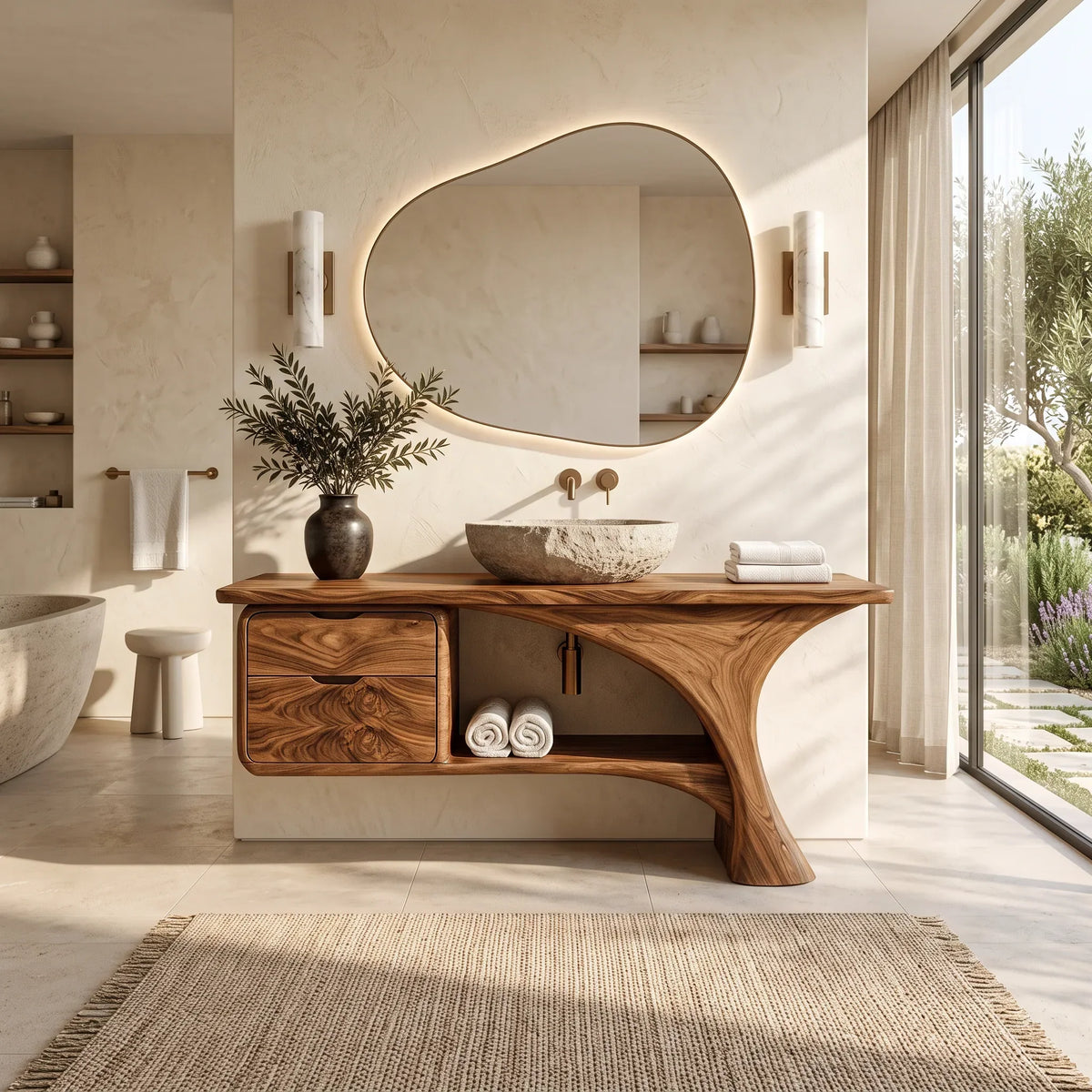 Organic Modern Bathroom Vanity Curved Frame Storage For Modern Interiors