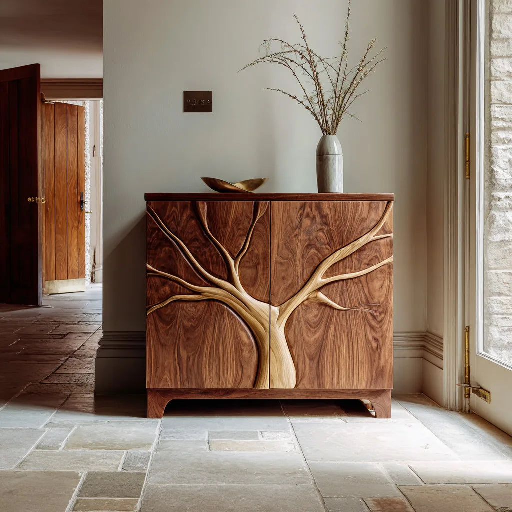 Contemporary Tree Carved Cabinet For Foyer