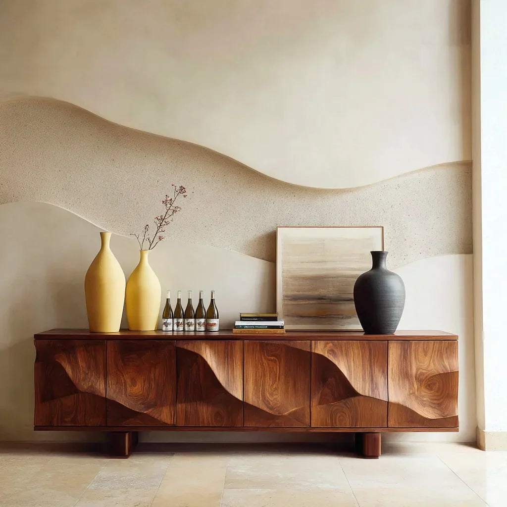 Modern Flowing Carved Sideboard For Living Room