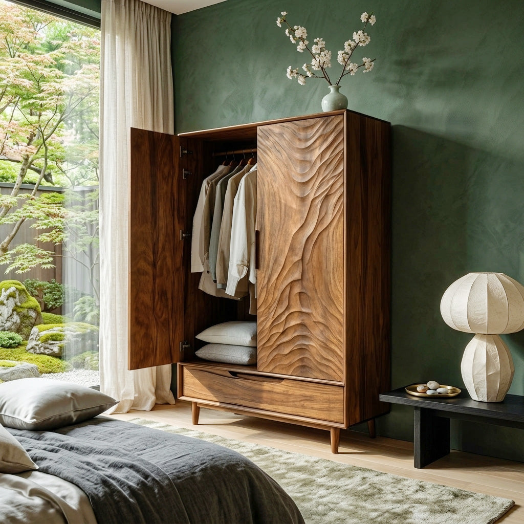 Organic Wardrobe With Carved Door For Bedroom