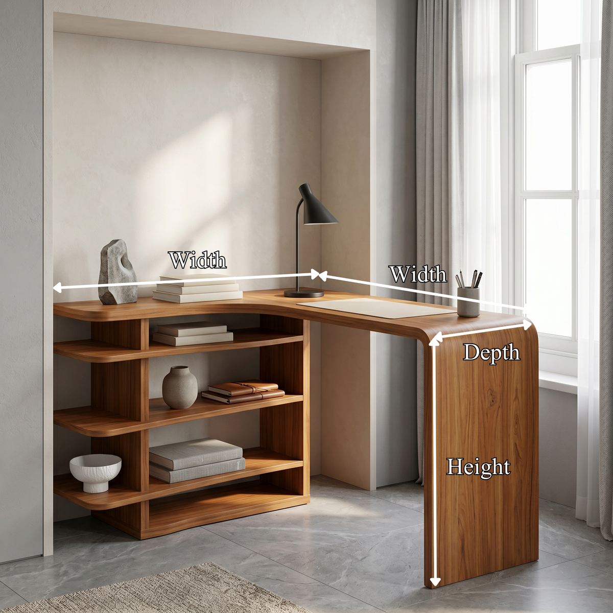 Minimalist Desk With Functional Storage Shelves For Study And Workspace