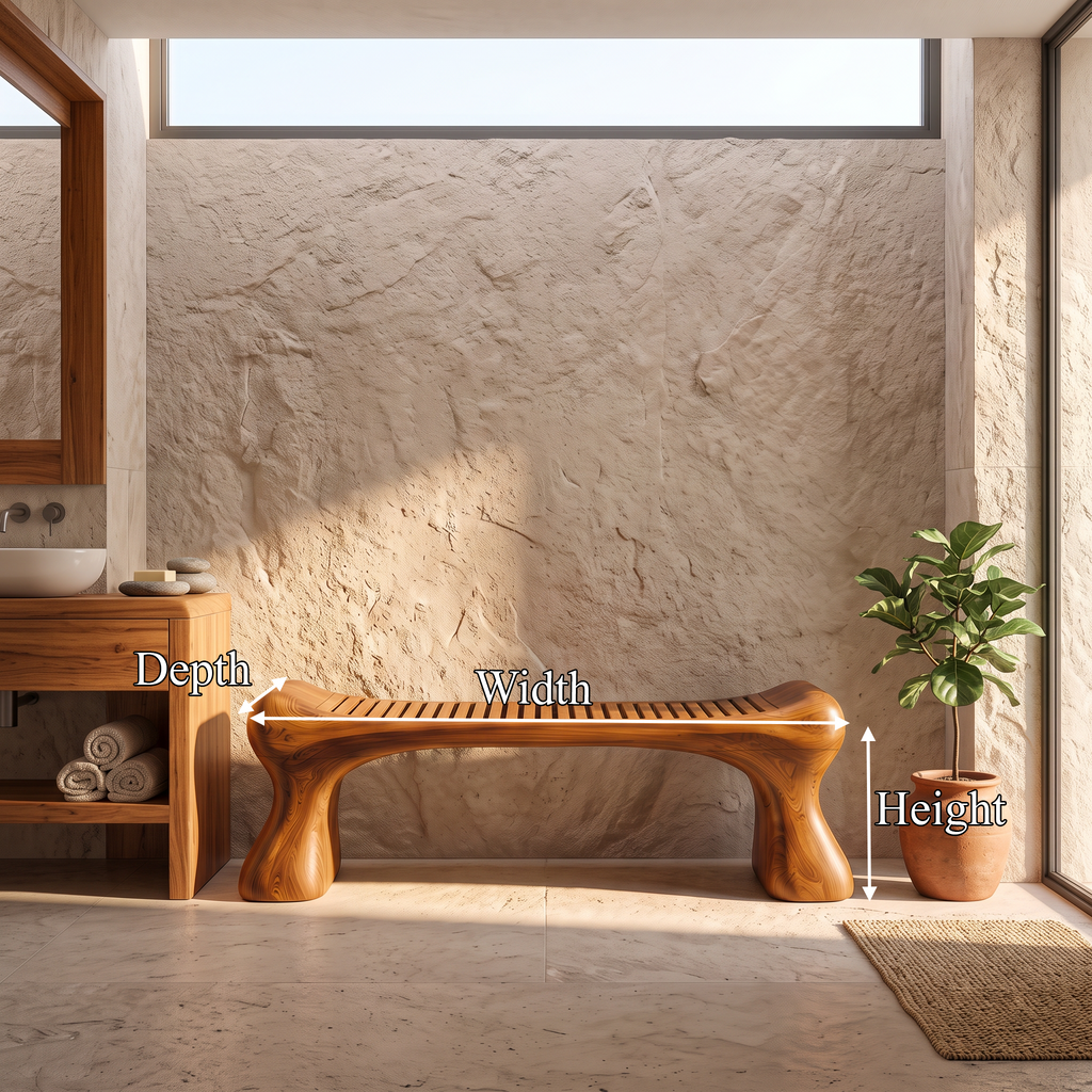 Rustic Wooden Shower Bench With Thick Sculpted Legs For Bathroom