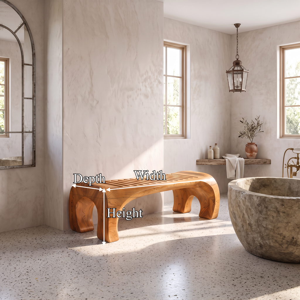 Japandi Bath Bench With Slatted Seat And Balanced Minimal Form