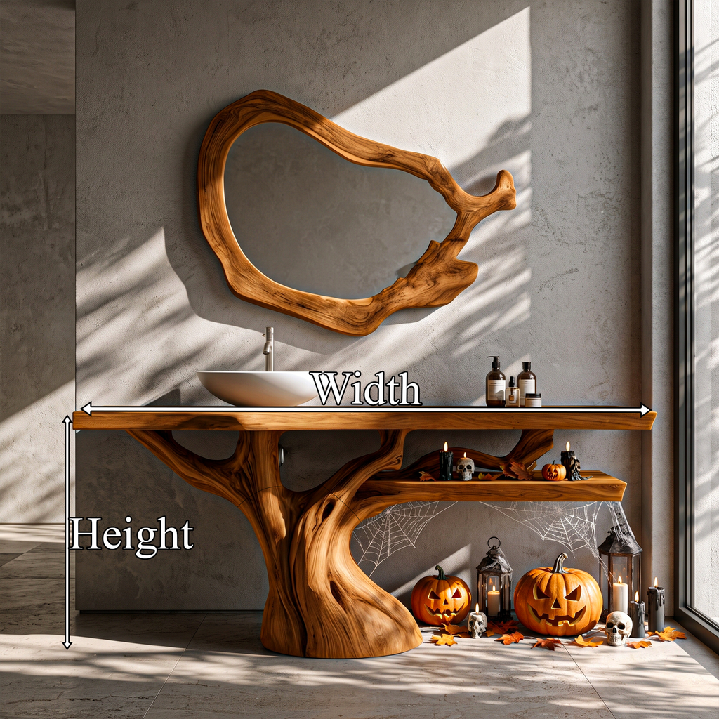 Natural Halloween Solid Wood Bathroom Vanity With Flowing Tree Form For Bathroom