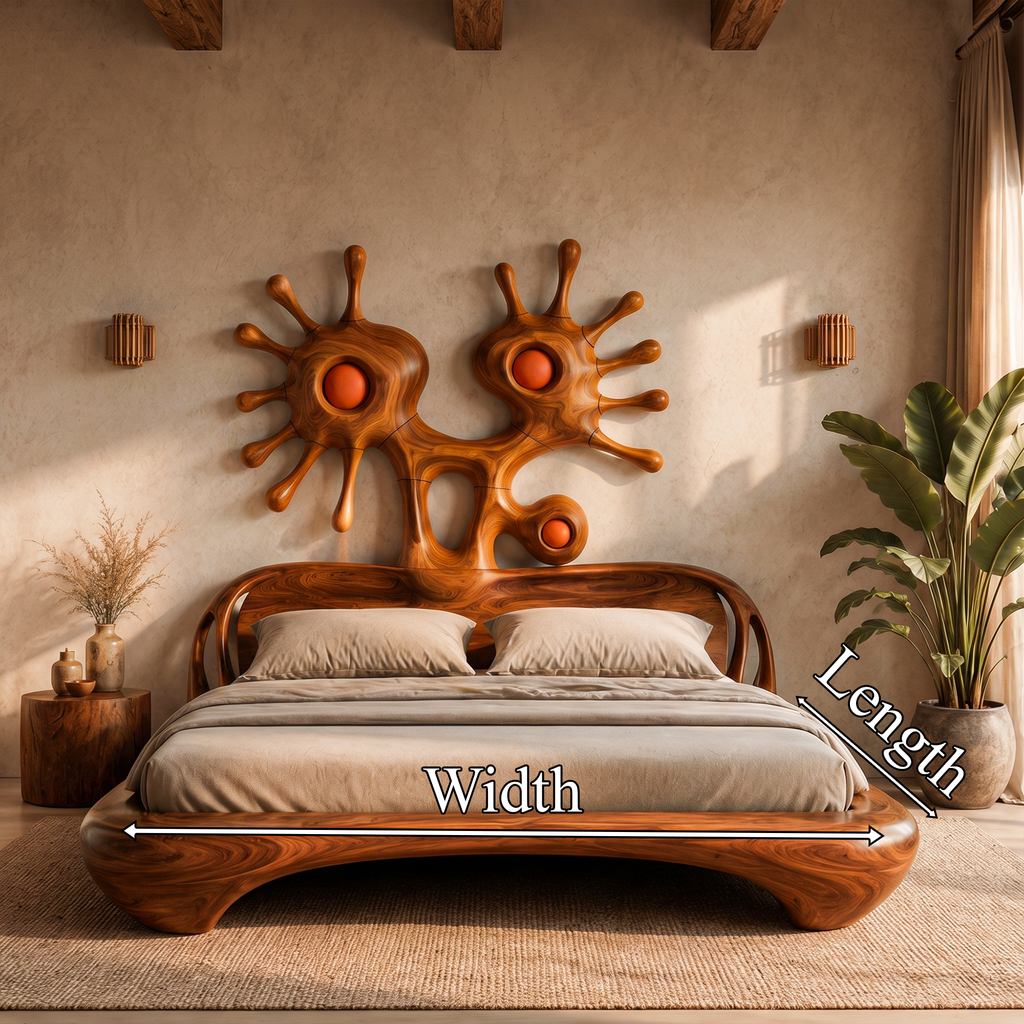Modern Bed Frame With Sculptural Abstract Headboard For Bedroom
