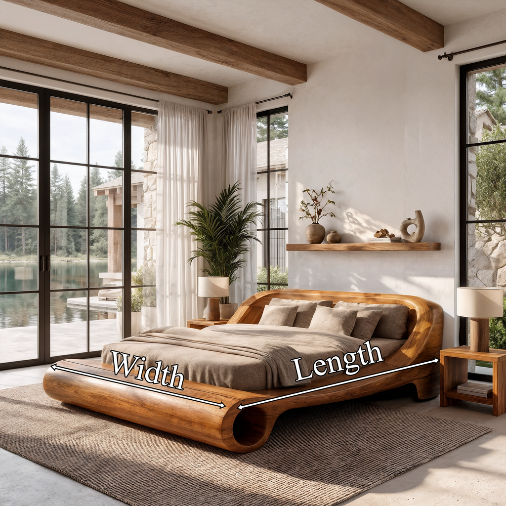 Contemporary Queen Bed Frame With Sculptural Rounded Frame For Bedroom
