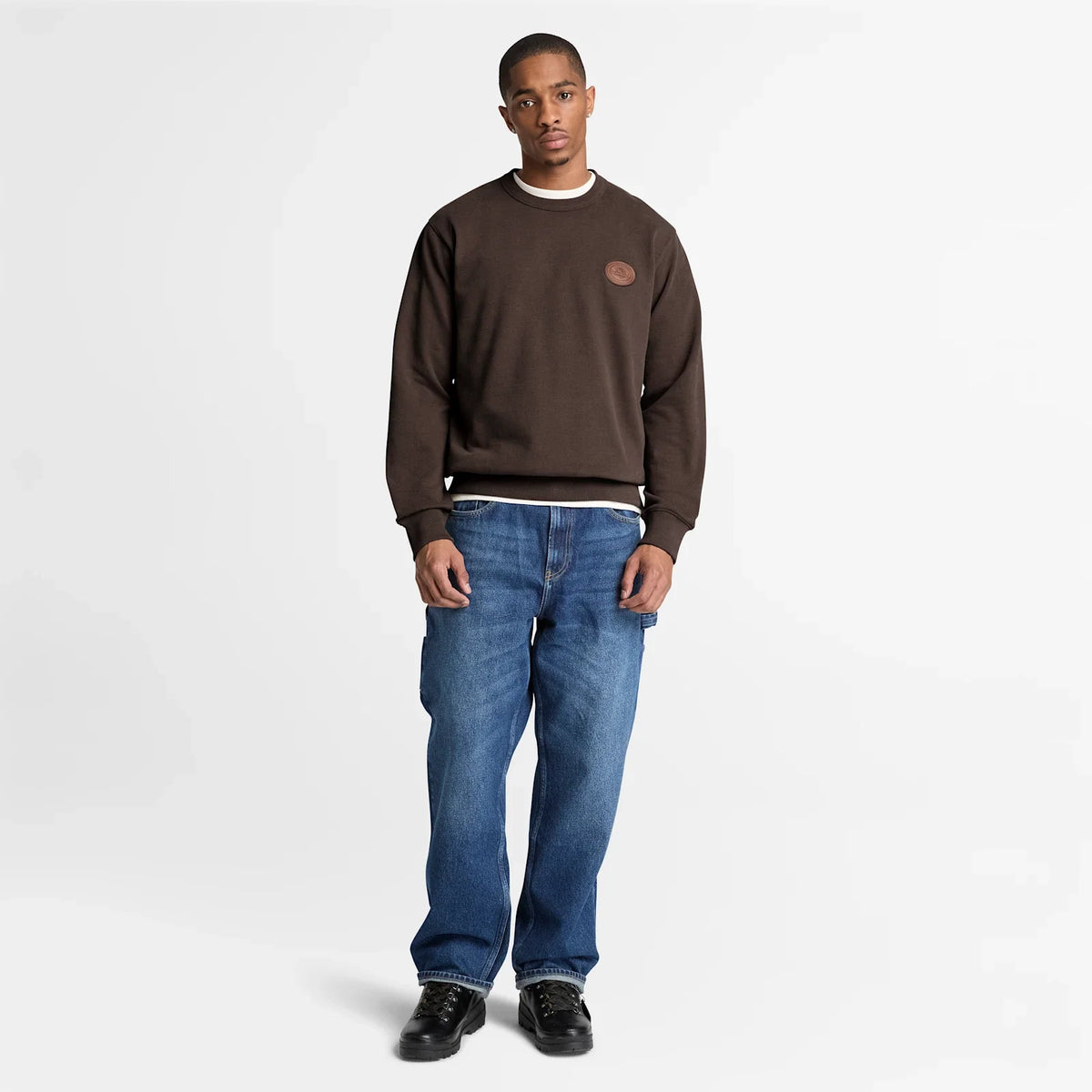 Men's Crewneck Sweatshirt With Leather Patch