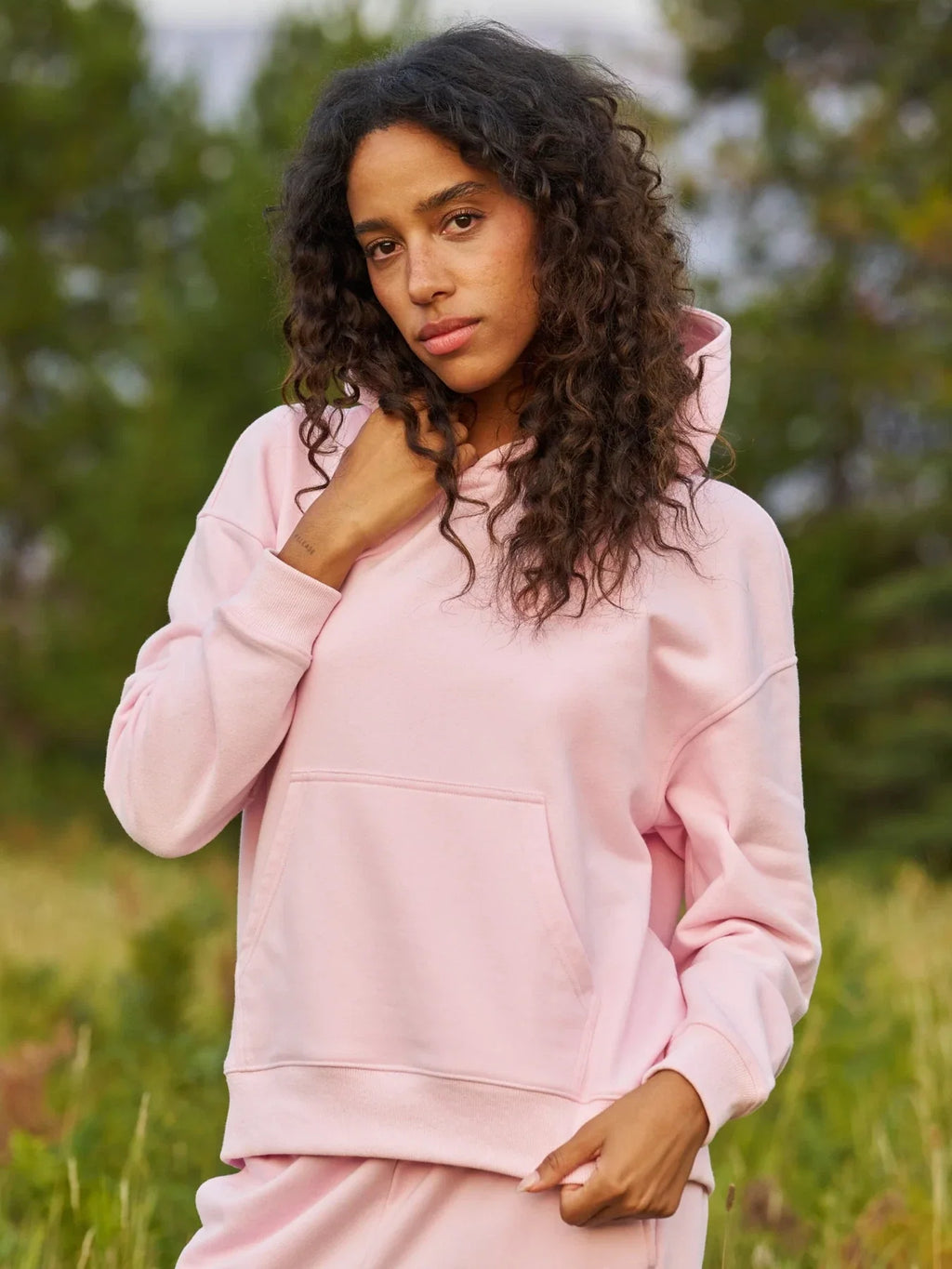 Lightweight Cropped Hoodie - Powder Pink