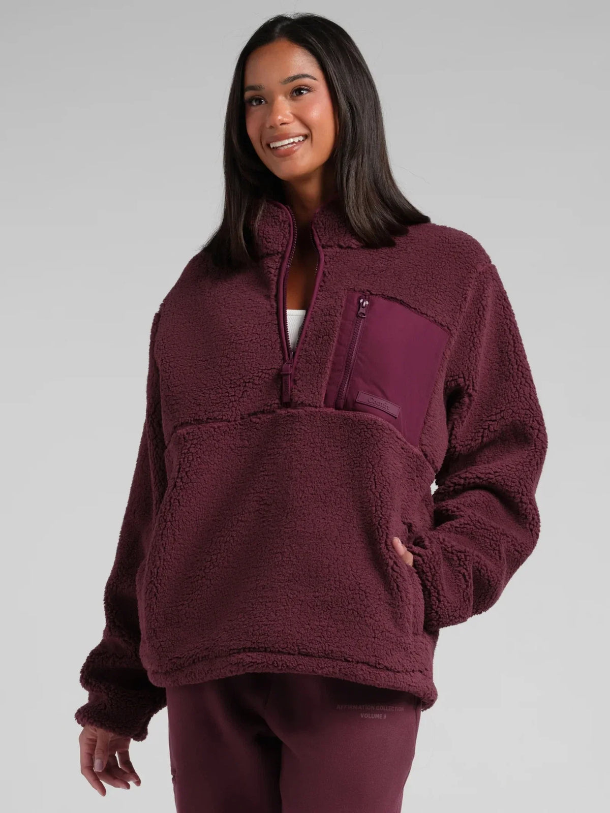 Textured Half-Zip Jacket - Maroon
