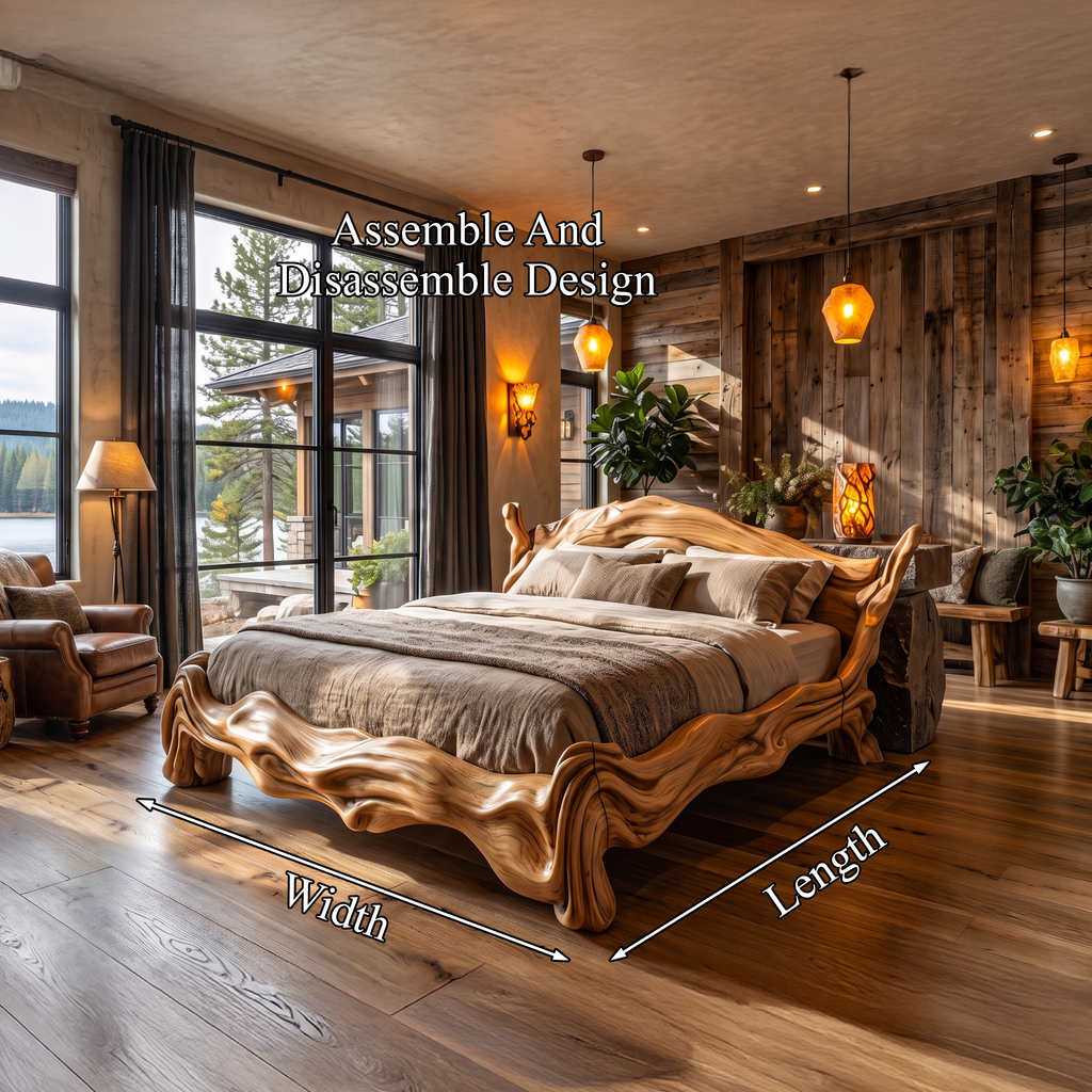 Contemporary King Bed Frame With Flowing Ripple Form For Bedroom
