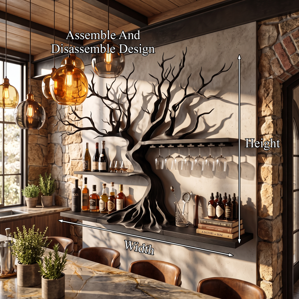 Modern Wooden Wine Rack With Sculptural Tree Frame For Kitchen And Dining Room