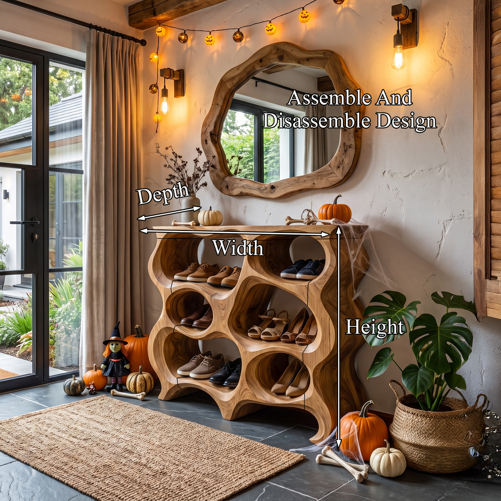 Rustic Halloween Multi Tier Shoe Rack With Carved Hollow Design For Entryway