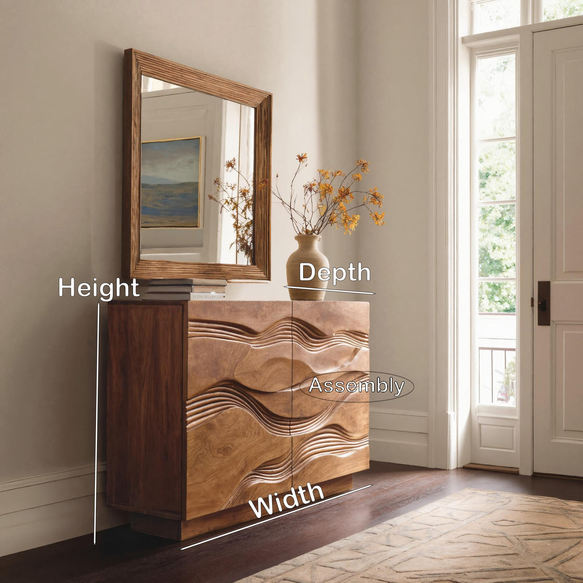 Modern Flowing Carved Dresser For Bedroom