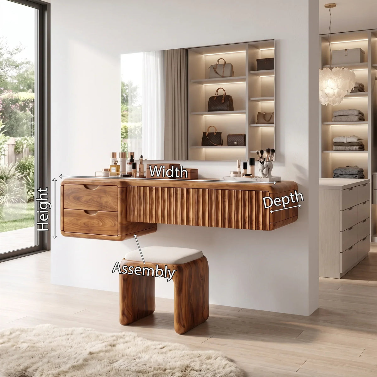 Refined Small Makeup Vanity Beauty Vanity Desk Floating Drawers For Dressing Room