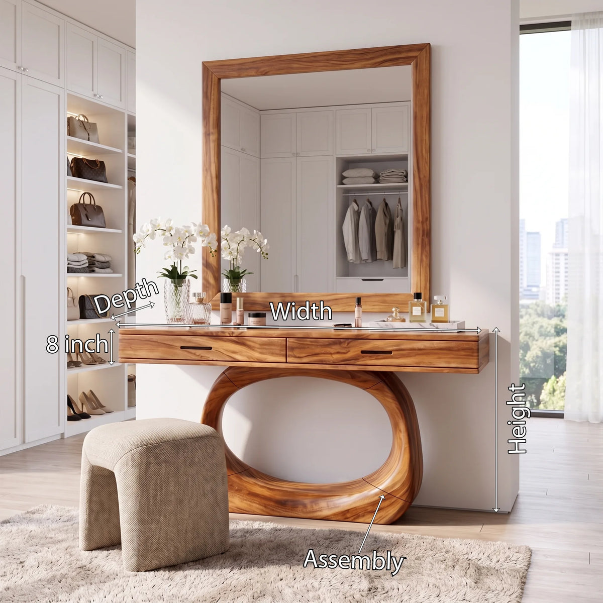 Calm Makeup Vanity Desk Bedroom Vanity Oval Pedestal Base For Dressing Room