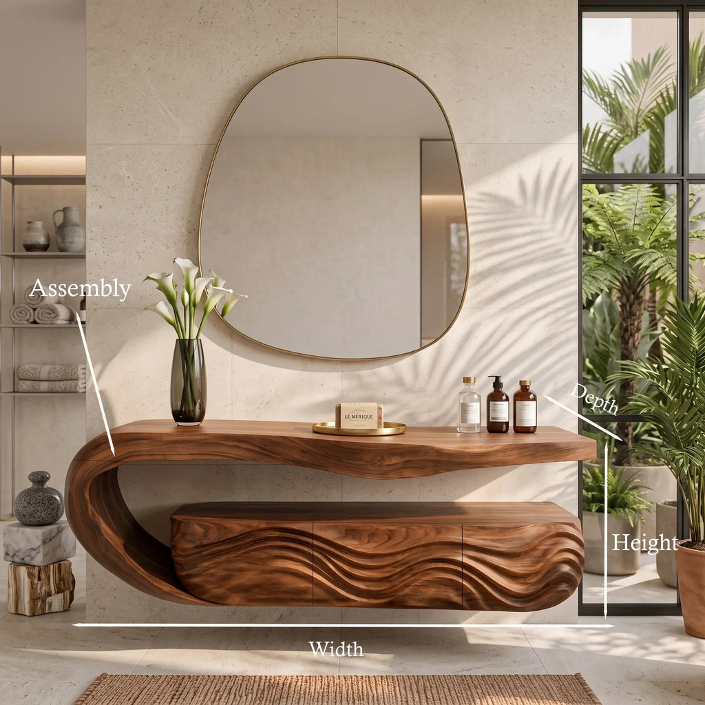 Minimalist Floating Bathroom Vanity Wave Carved Cabinet For Modern Bathroom