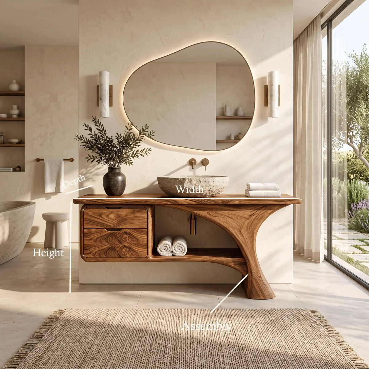 Organic Modern Bathroom Vanity Curved Frame Storage For Modern Interiors
