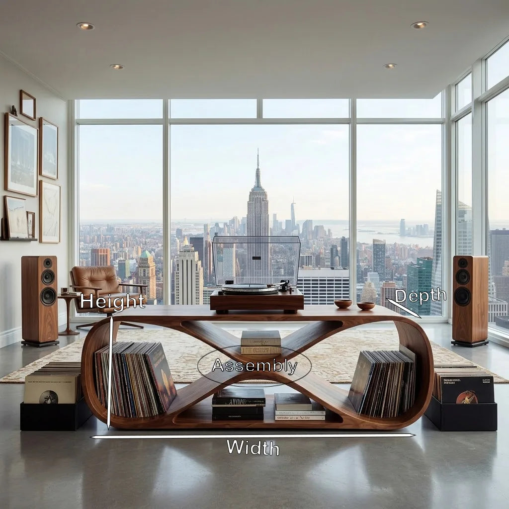 Contemporary Sculptural Wooden Record Player Console For Living Room