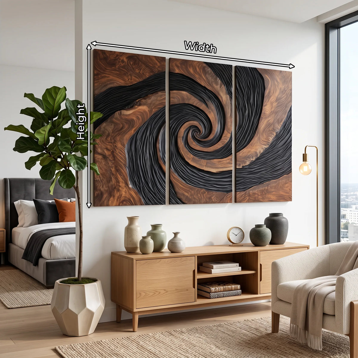 Organic Modern Spiral Triptych 3D Wall Art Urban Loft