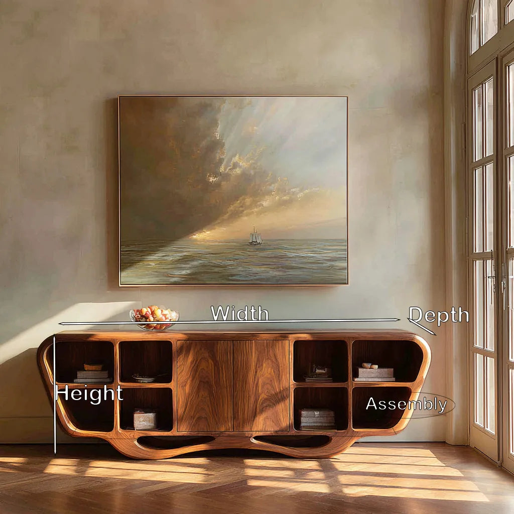 Modern Sculptural Open Shelf Sideboard For Living Room