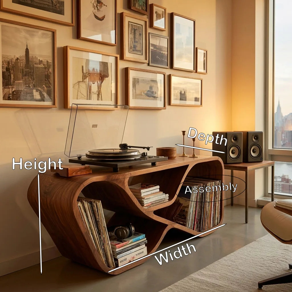 Organic Record Player Cabinet With Curved Shelving For Living Room