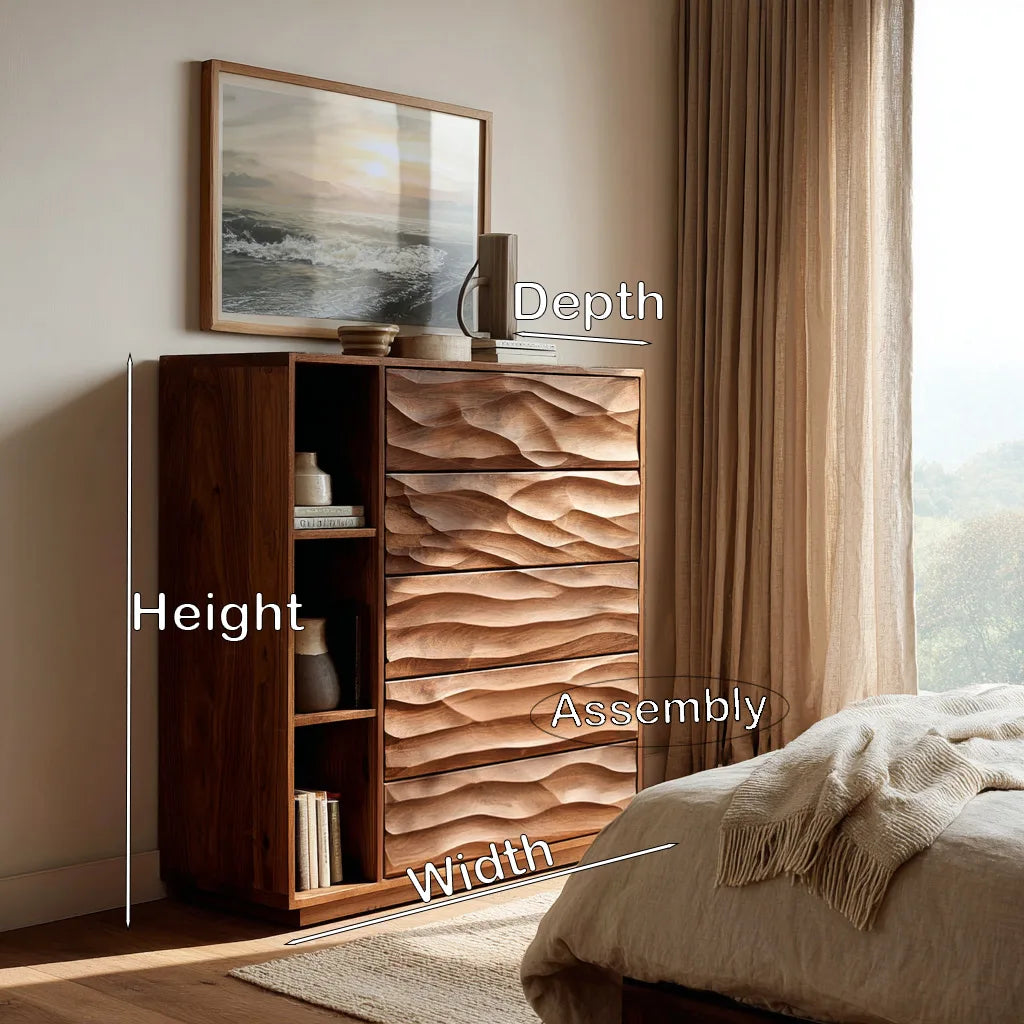 Contemporary Wave Carved Dresser With Shelves For Bedroom
