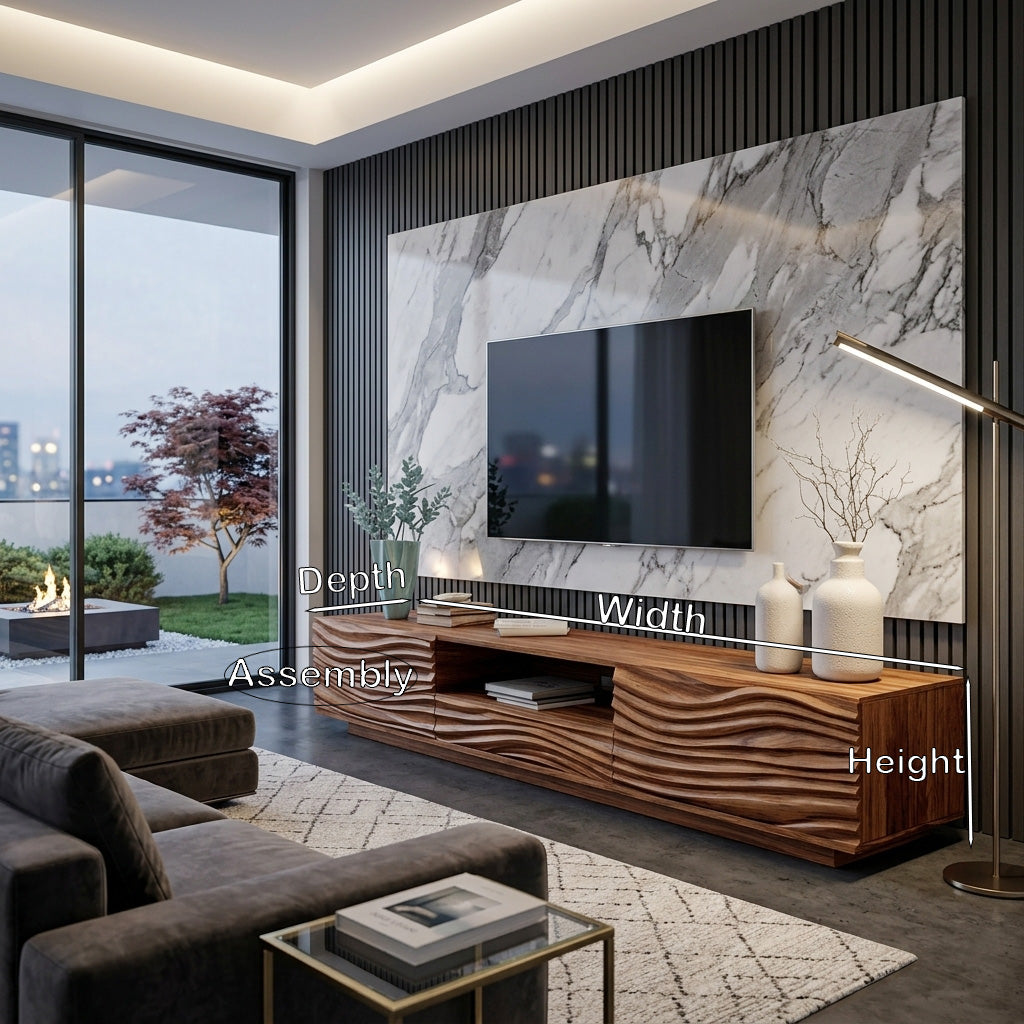 Modern Organic TV Console Sculpted Media Cabinet For Living Room