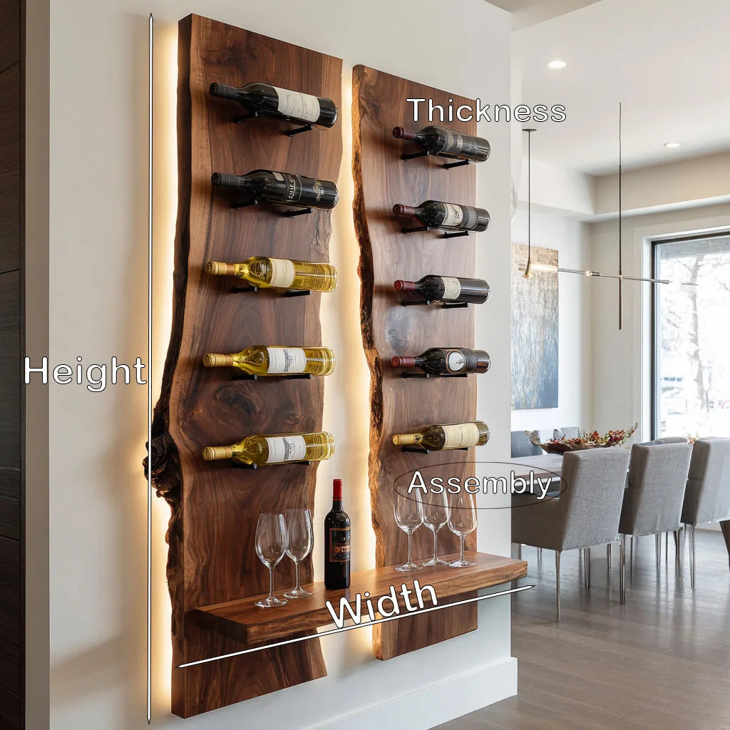 Contemporary Live Edge Wine Rack With Display Shelf For Dining Room